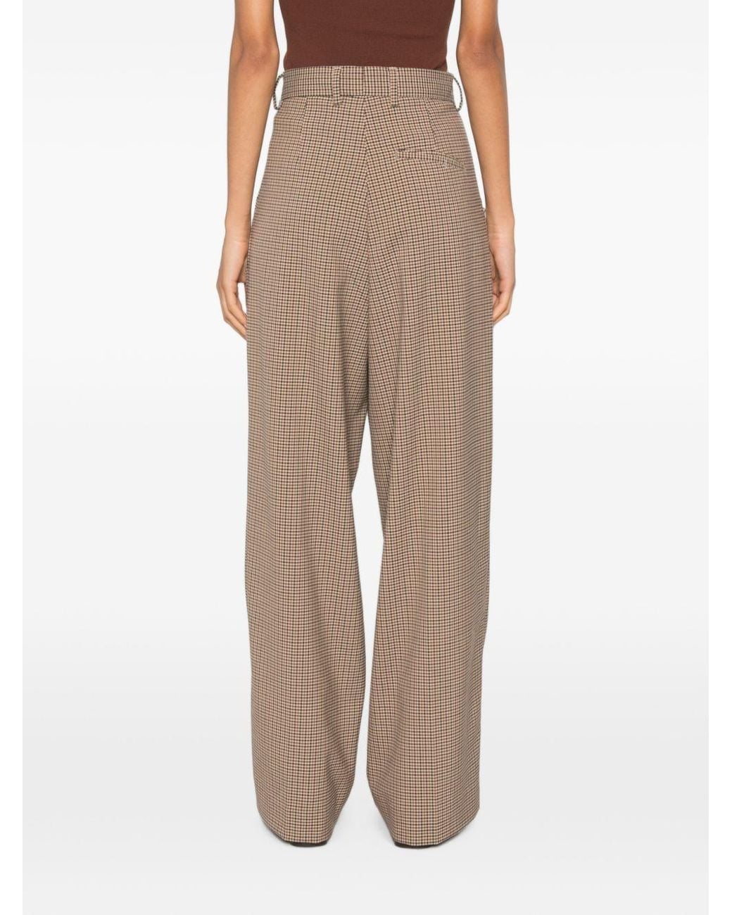 White Sand Brown Checked Wide Leg Trousers