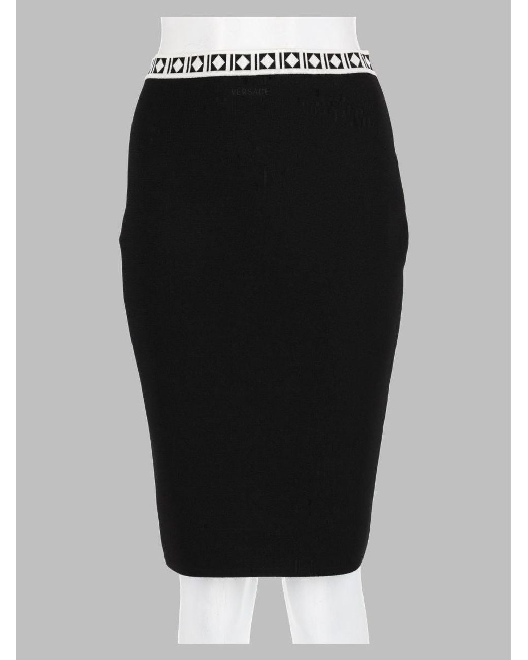 Versace Black Embroidered Stretch Skirt With Viscose-Blend Outer