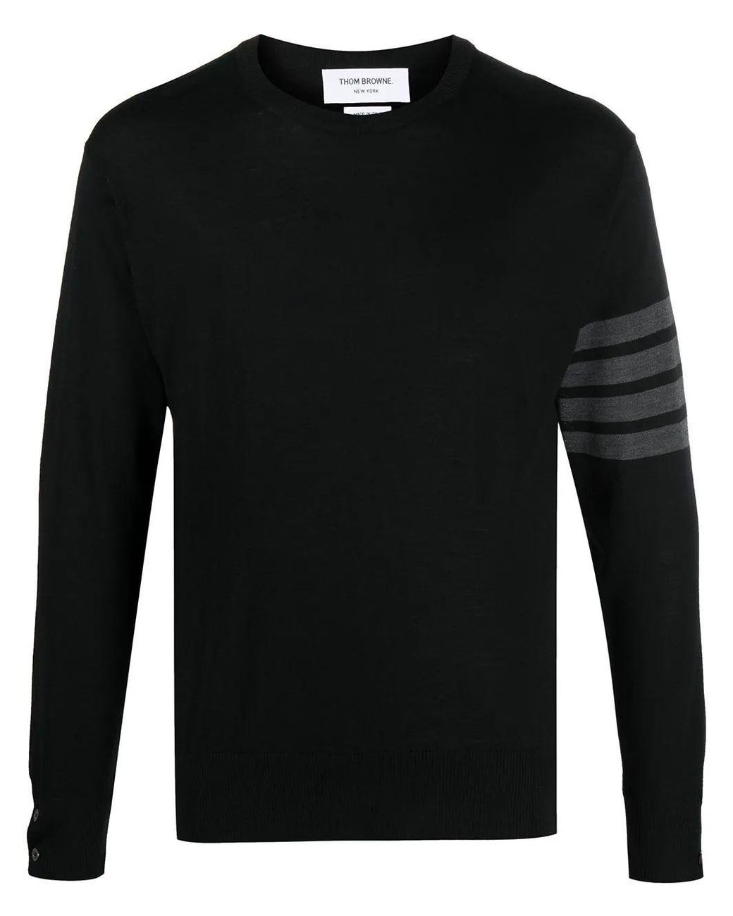 Thom Browne Black Classic Crewneck Pullover W/ Bar Stripe for men