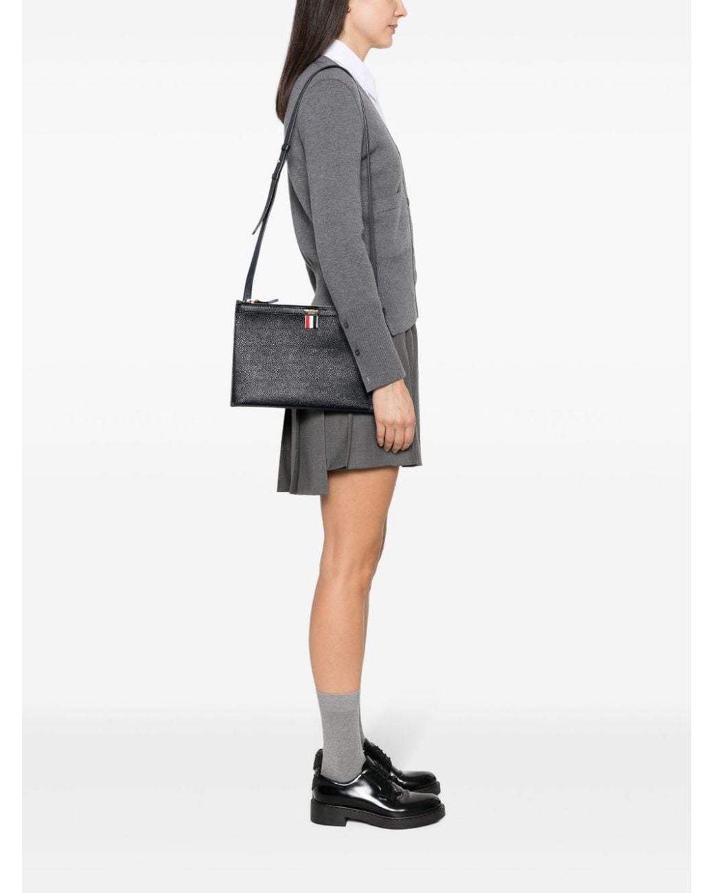 Thom Browne Blue Logo-Print Leather Cross Body Bag