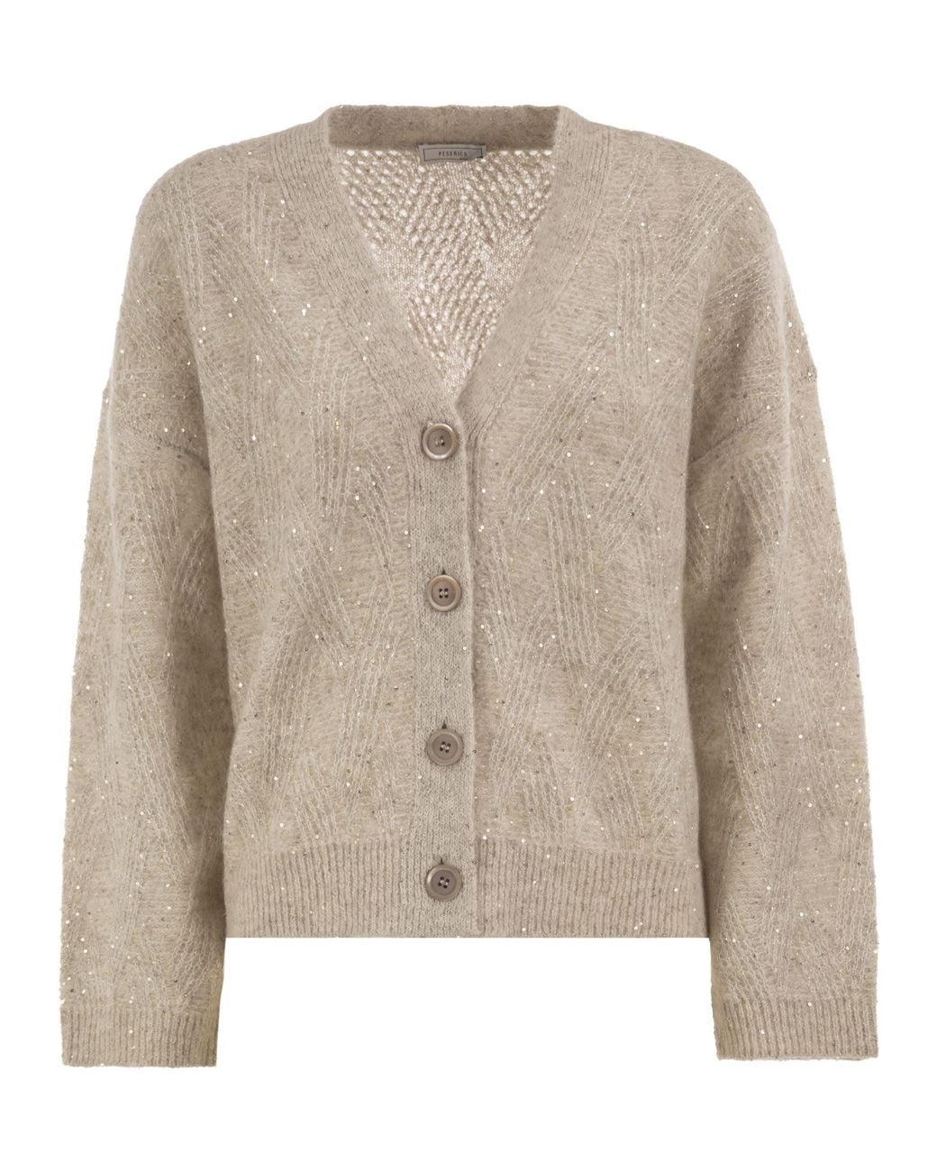 Peserico Natural V-Neck Knitted Cardigan With Sequins