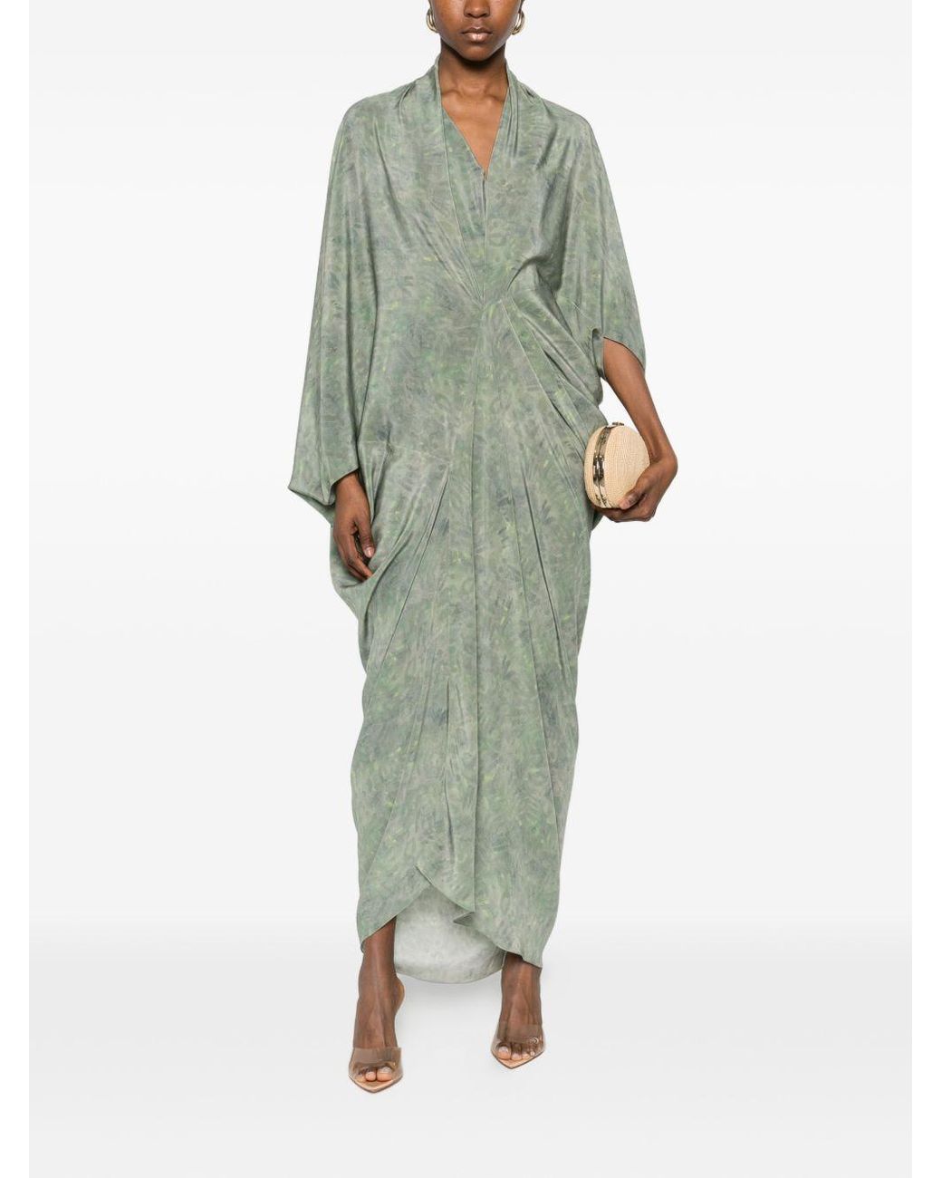 Cortana Green Mayu Silk Long Dress