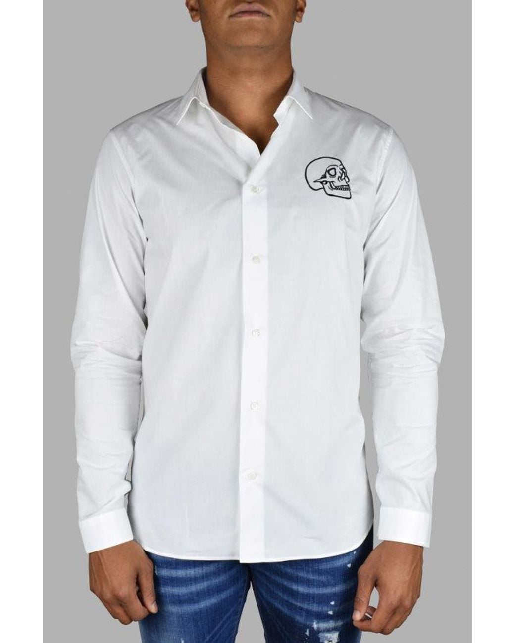 Philipp Plein Gray Cut Ls Skull Shirt for men