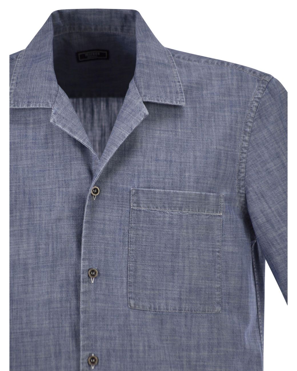 Peserico Blue Lightweight Cotton Chambray-Effect Short-Sleeve Shirt for men