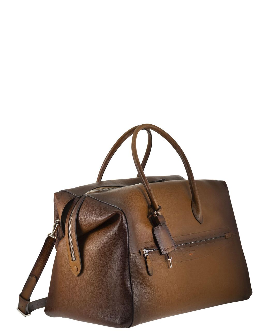 Santoni Brown Leather Holdall With Shaded Finish for men