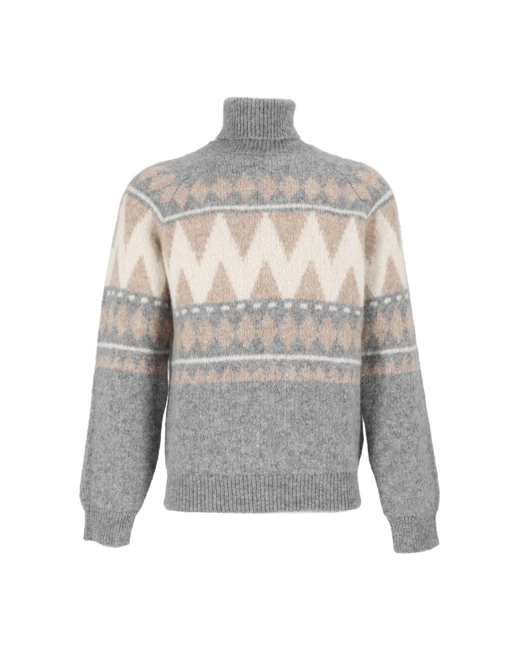 Peserico Gray Geometric High-Neck Knit Sweater for men