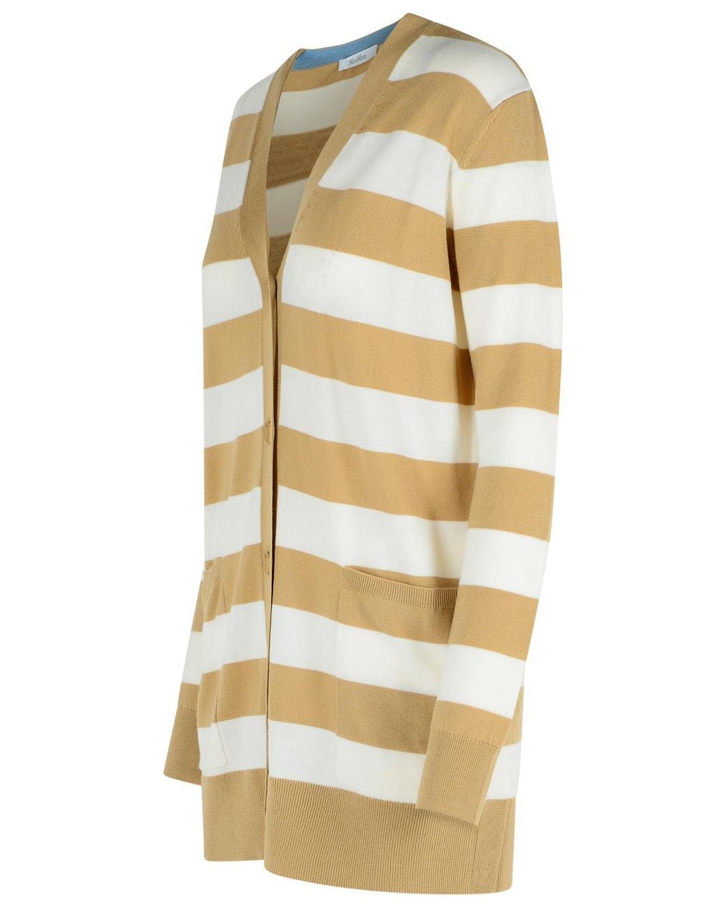Max Mara Metallic 'Fiemme' Virgin Wool Sand Cardigan