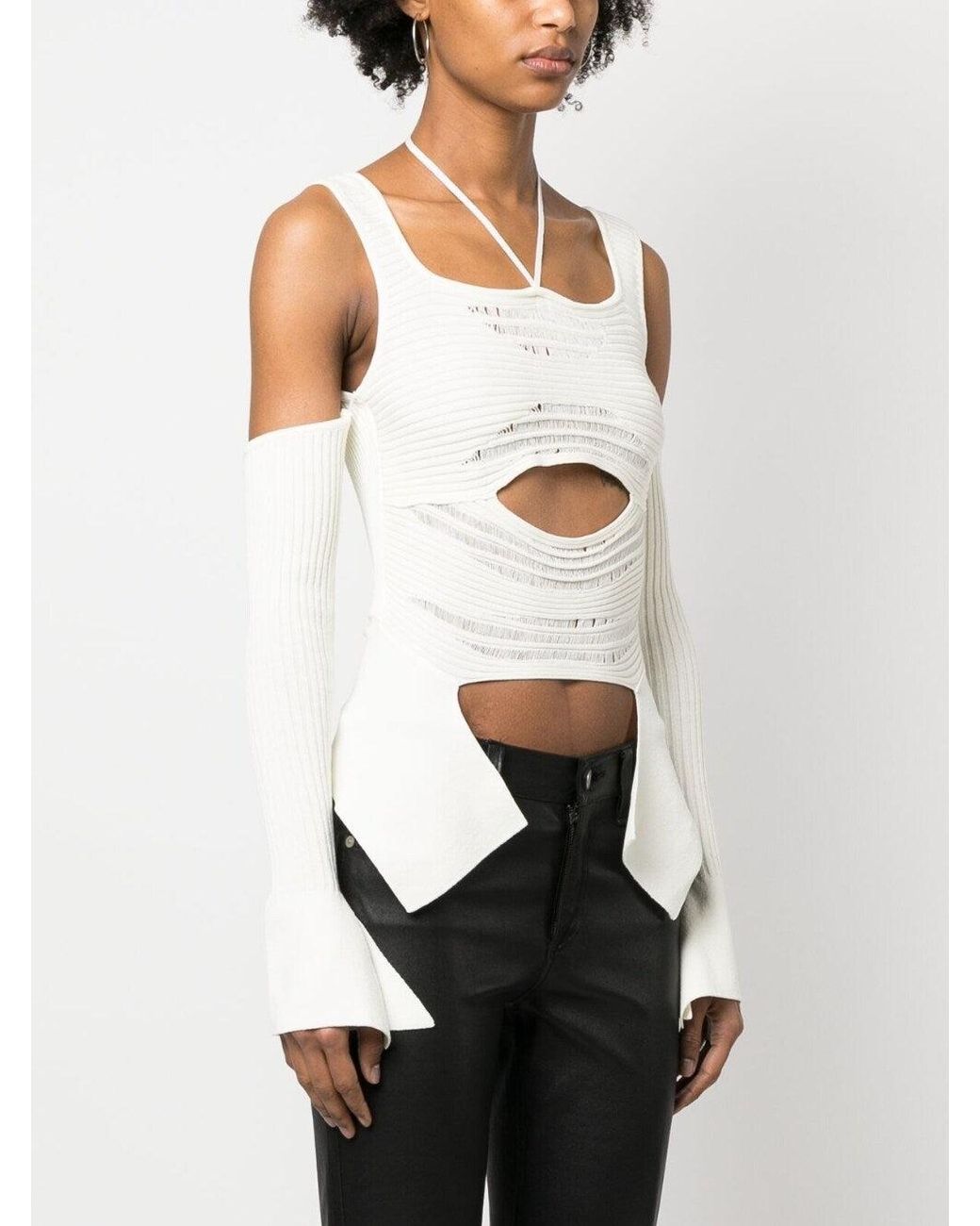 ANDREA ADAMO White Knit Ribbed Top