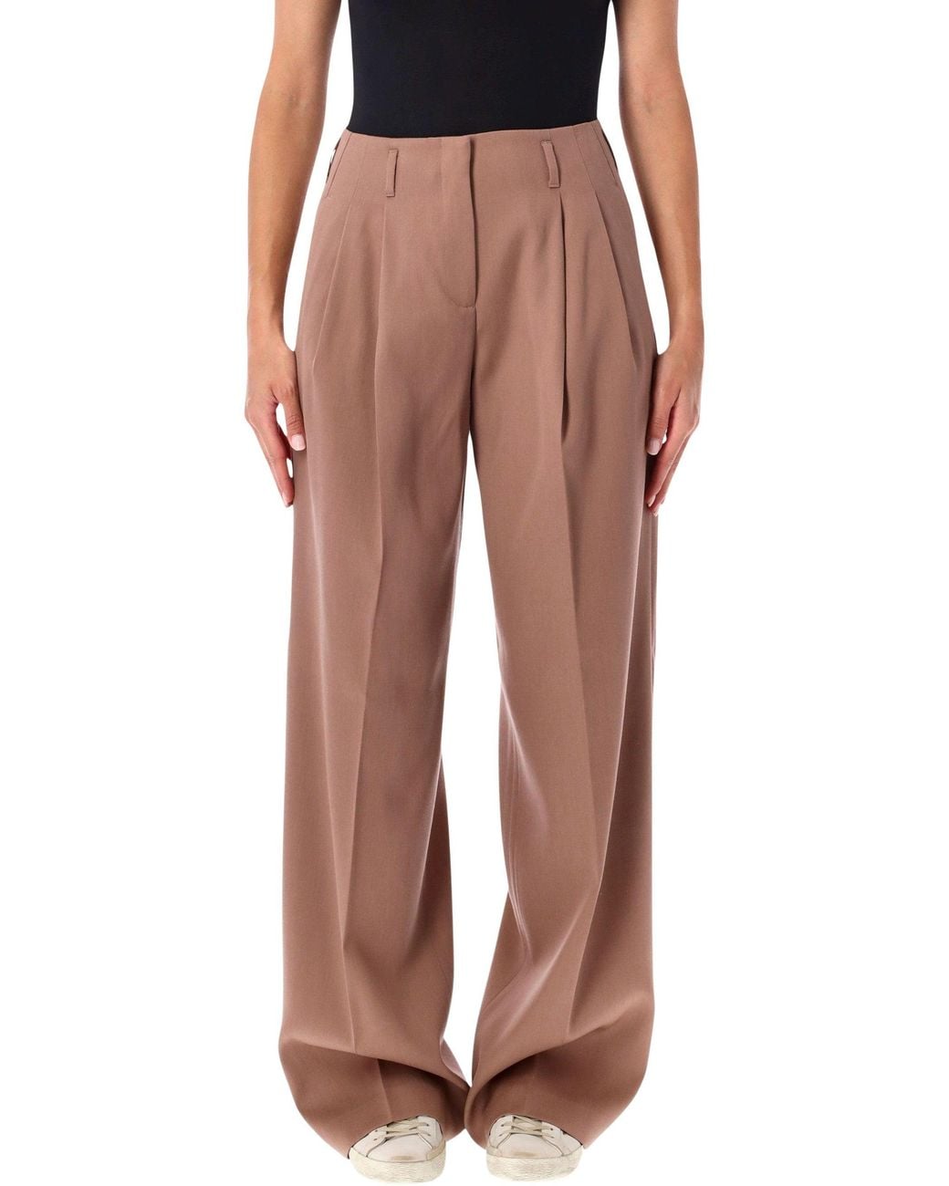 Golden Goose Deluxe Brand Pink Tailored Virgin Wool Wide-Leg Pants With High Waist & Back Star Detail