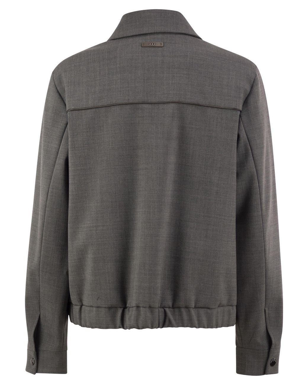 Peserico Gray Stretch Wool Blend Bomber Jacket