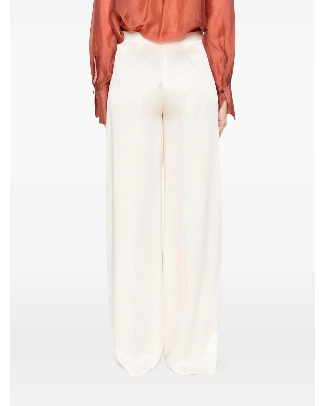 Forte_forte White Shiny Anvers Satin High Waist Embroidered Pants