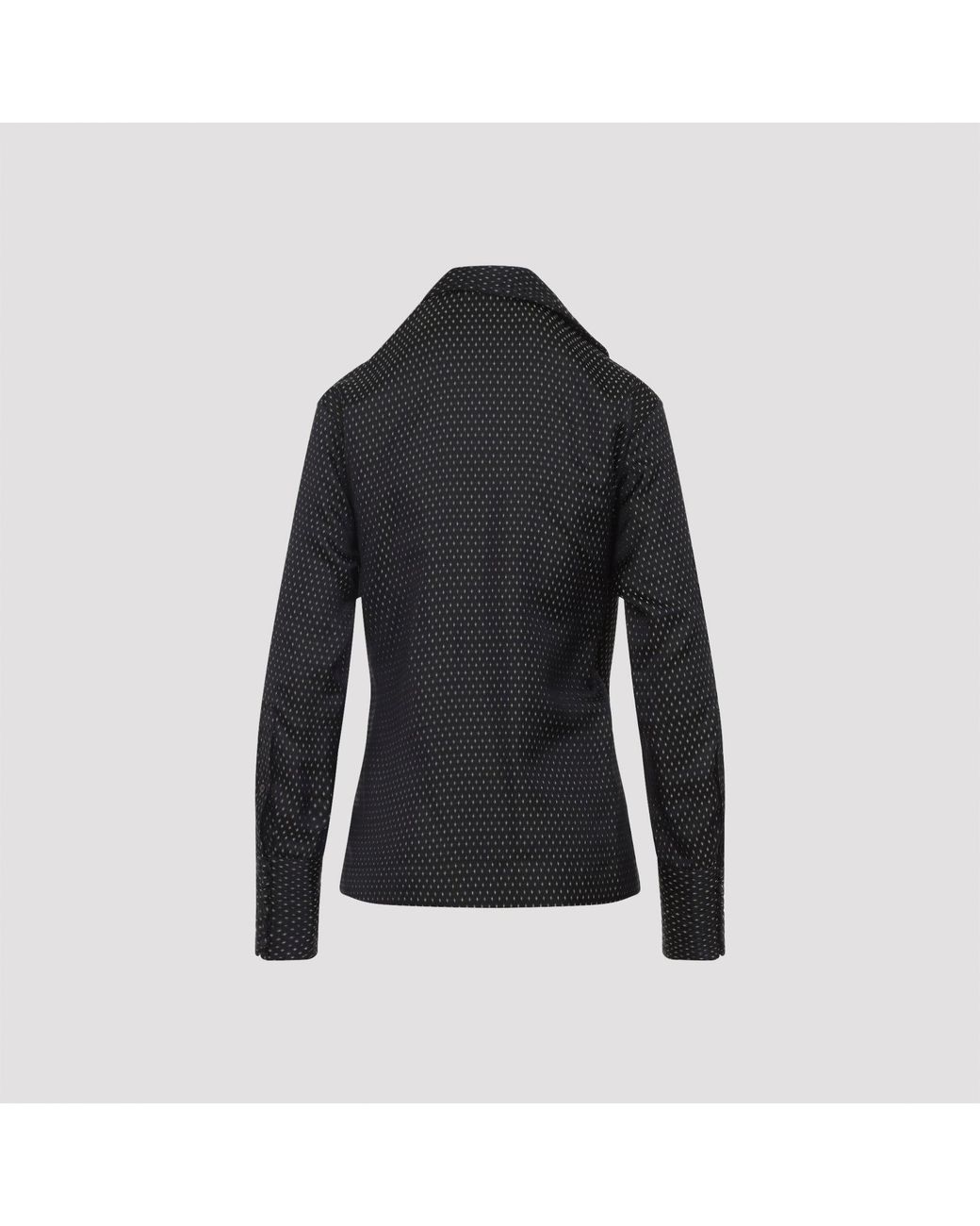 Dries Van Noten Black Calberton Shirt With Ruffled Neck And Geometric Pattern