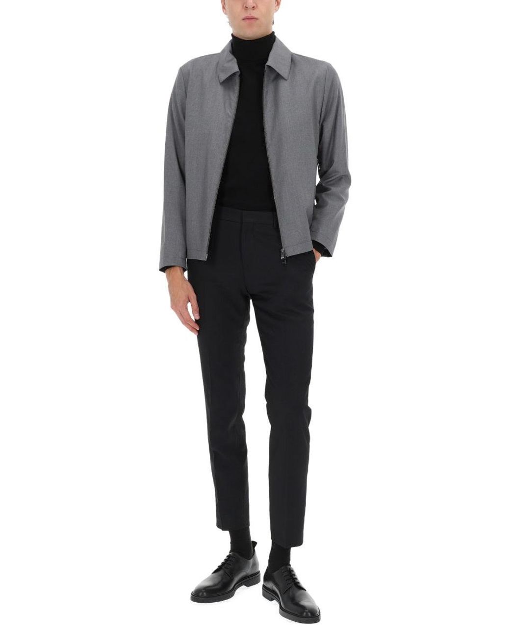 Boss Gray Wool Zip Front Shirt Jacket for men