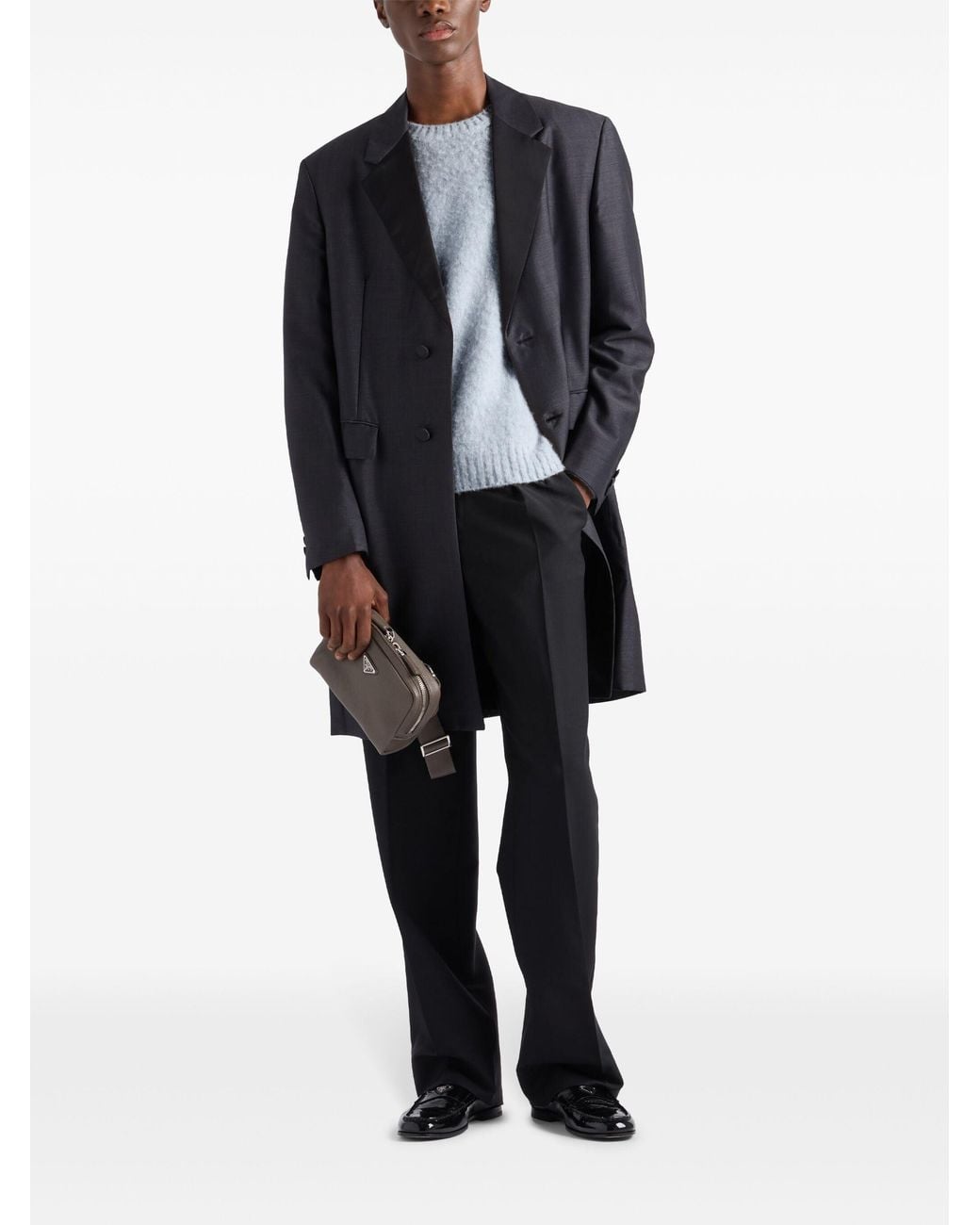 Prada Blue Wool Crew-Neck Sweater for men