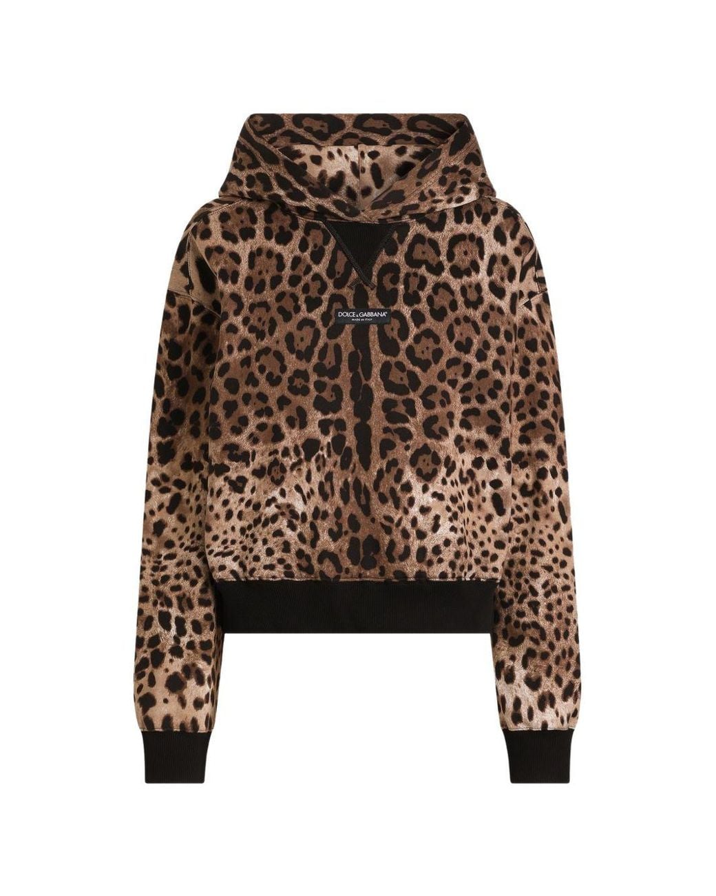 Dolce & Gabbana Brown Leo Print Cotton Hoodie
