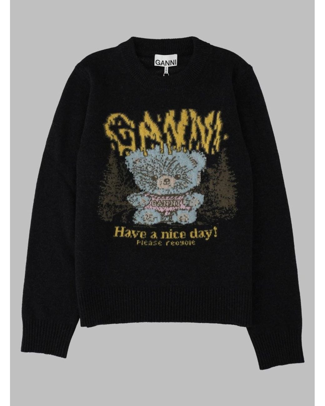 Ganni Black Maglia "Teddy Forest"
