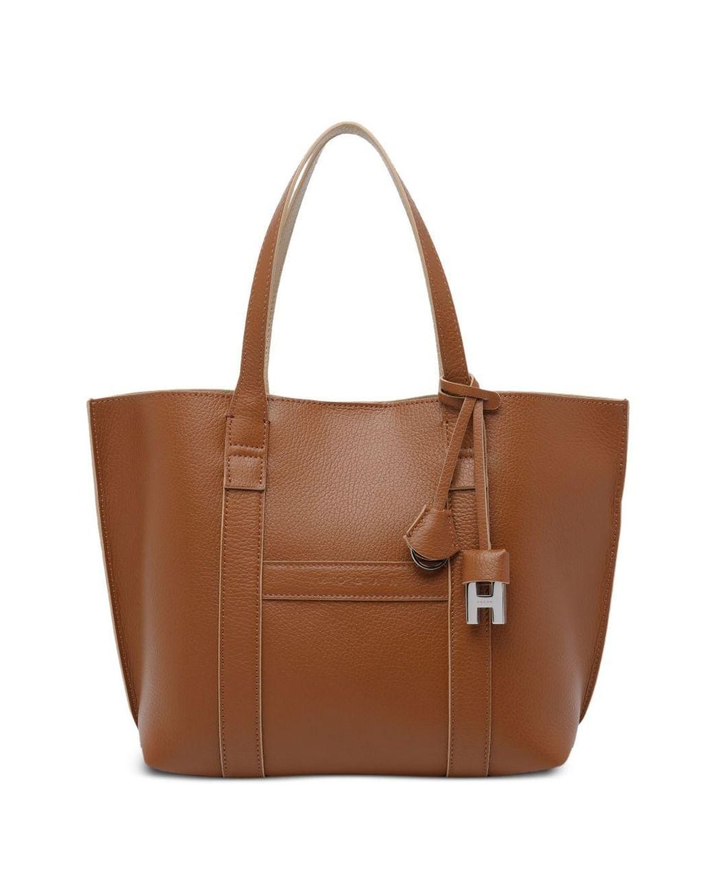 Hogan Brown Script Small Leather Tote Bag