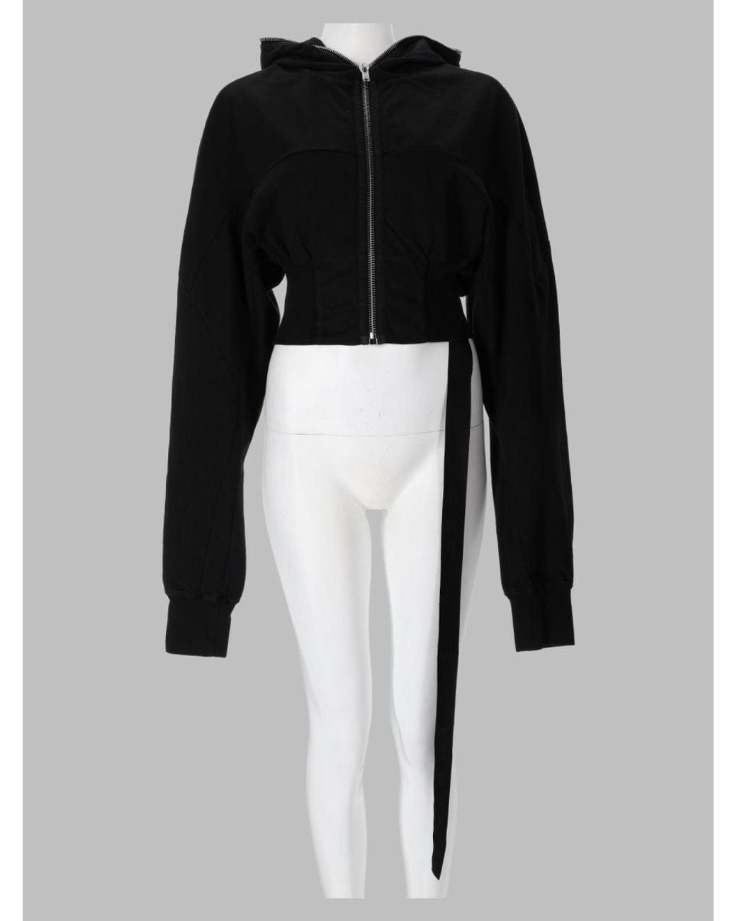 Rick Owens Black Zip-Front Cropped Hoodie