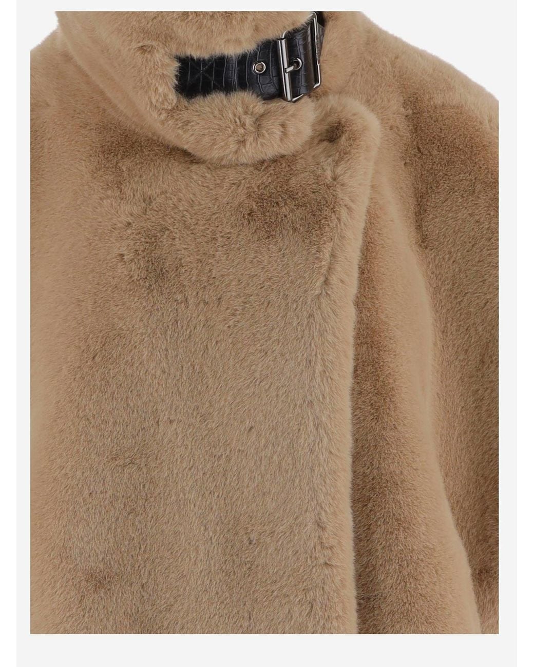 Pinko Natural Short-Sleeved Plush Jacket With High Collar And Buckle Detail
