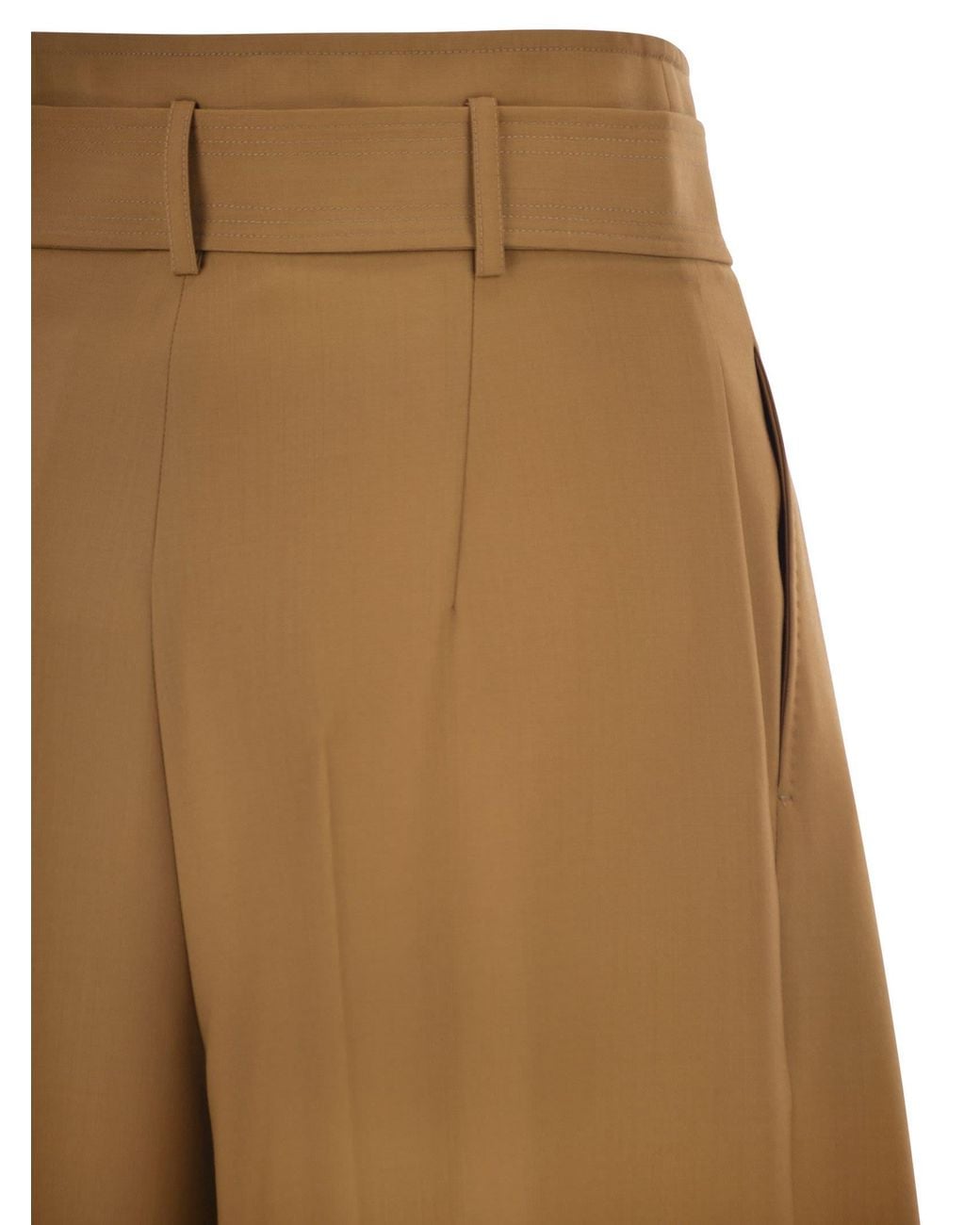 Max Mara Natural Maxmara Studio Mstserio – Wide-Leg Pure Wool Trousers With Belt