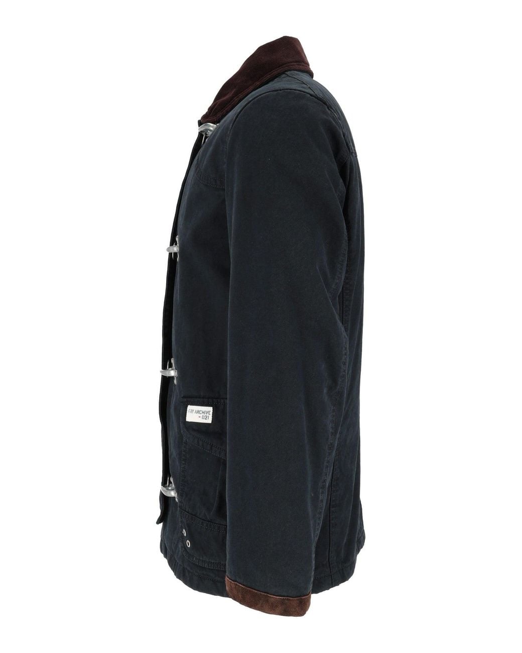 Fay Black Washed Cotton 4 Ganci Calf Suede Collar Jacket for men