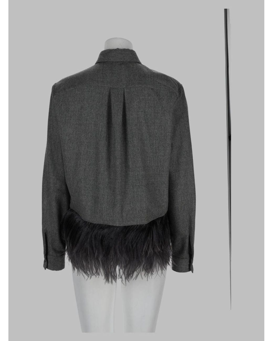 Fabiana Filippi Gray Feather Hem Wool-Blend Shirt