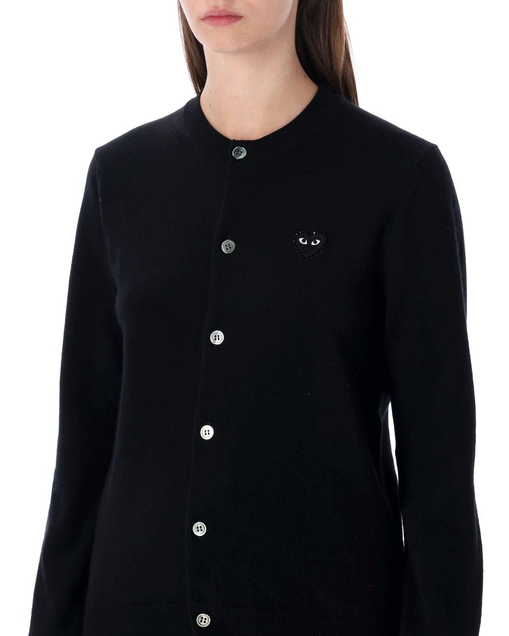 COMME DES GARÇONS PLAY Black Wool Cardigan With Crystal Heart