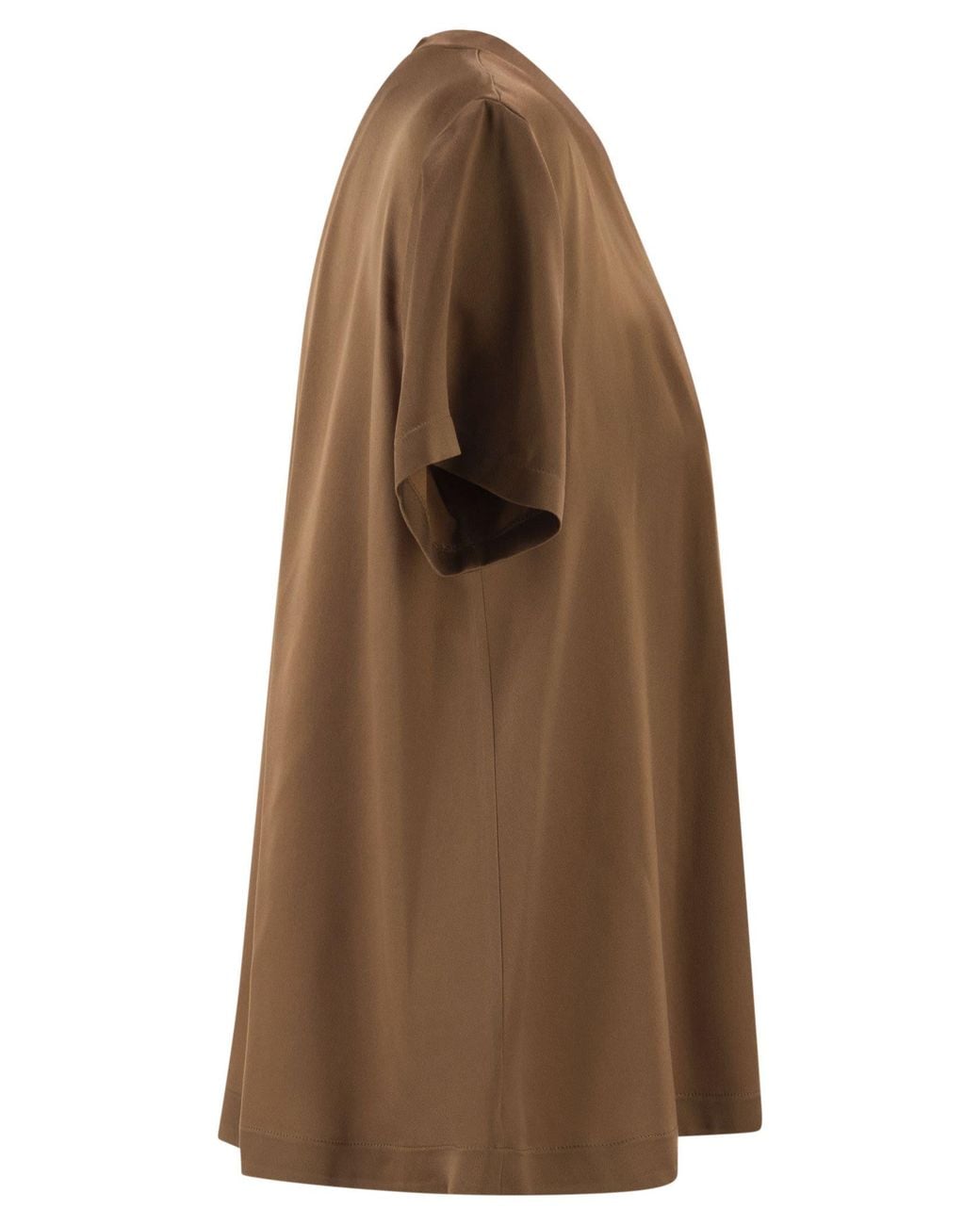 Fabiana Filippi Brown V-Neck Satin Top With Elegant Pocket