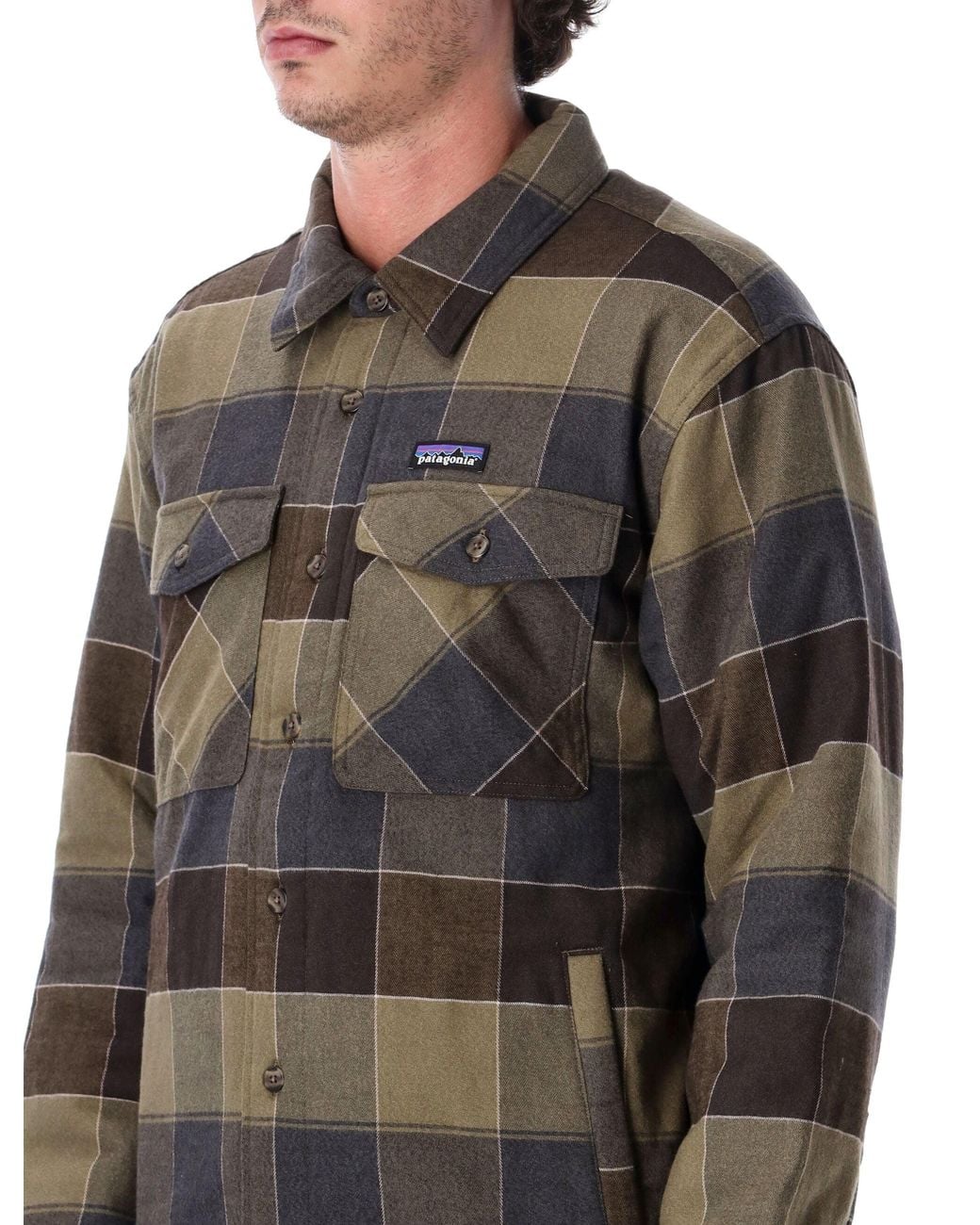 Patagonia Gray Plaid Button-Up Shirt Jacket for men