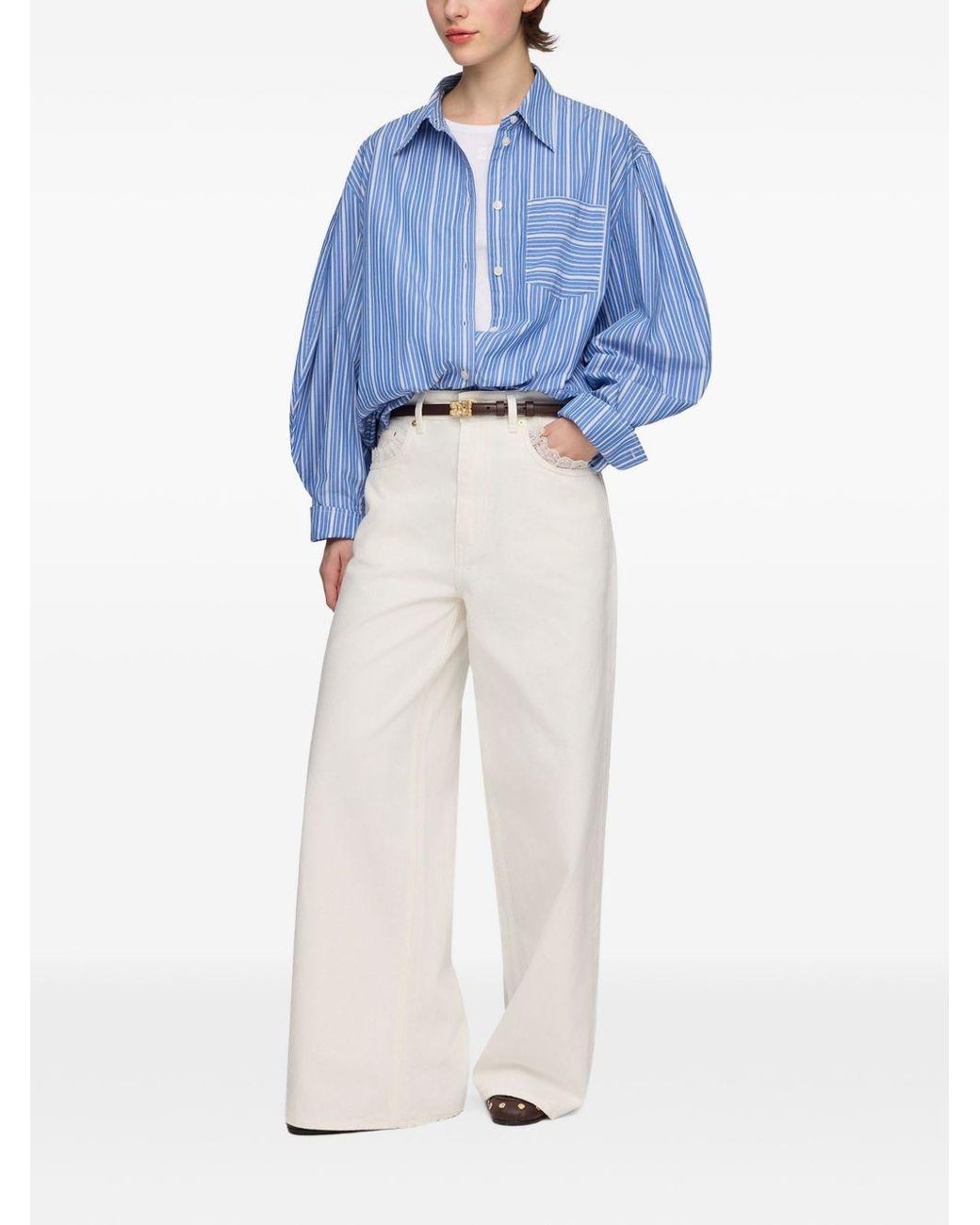 Ganni Blue Striped Organic Cotton Shirt