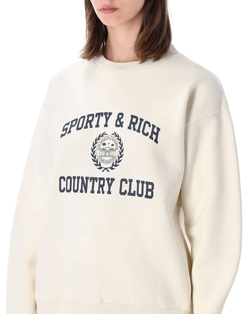 Sporty & Rich Natural Sporty & Rich Sporty & Rich Off- Varsity Crewneck Sweatshirt