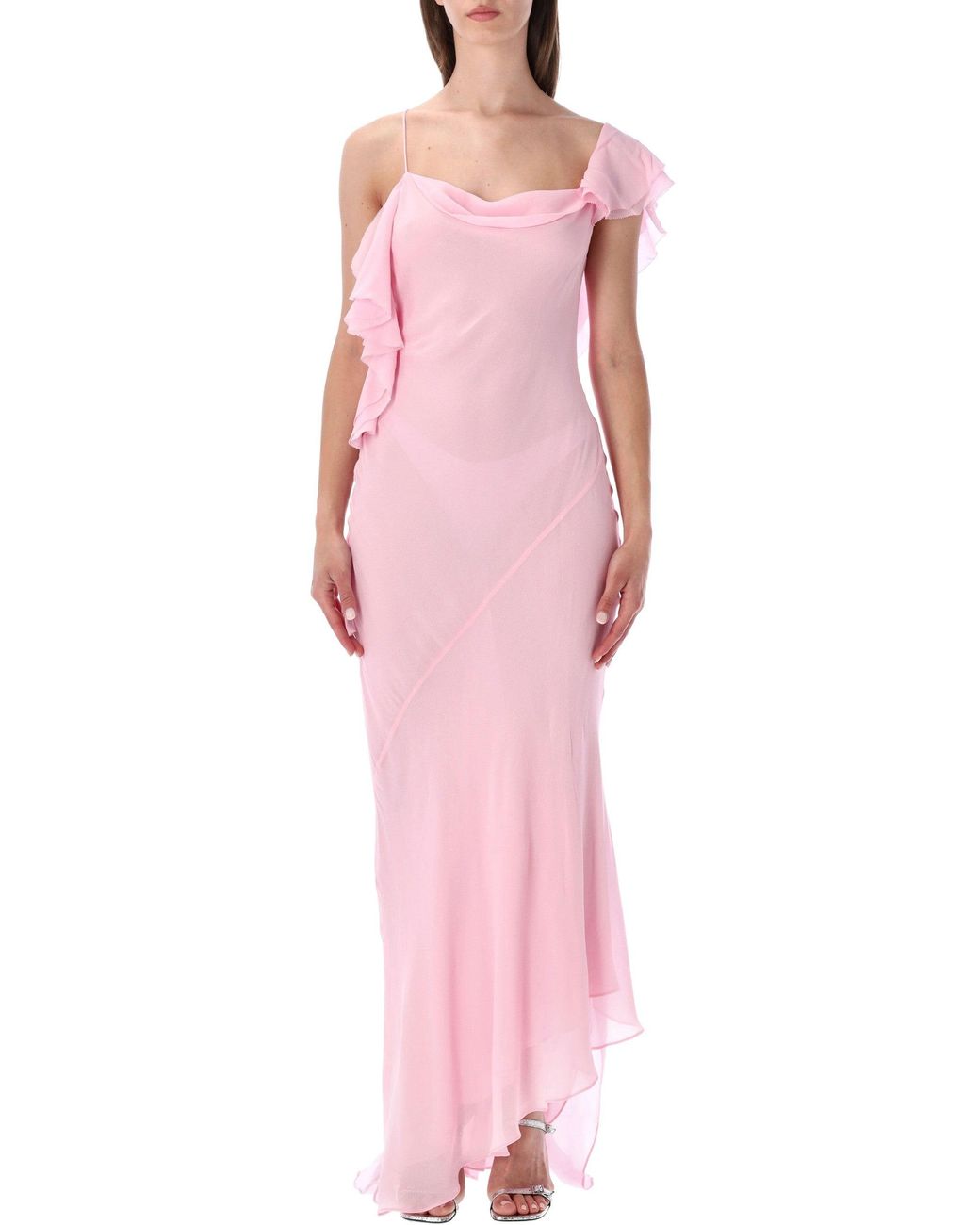 Self-Portrait Pink Georgette Frill Maxi Dress