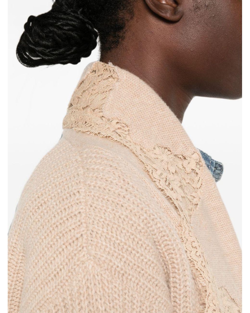 ERMANNO FIRENZE Natural Lace Trim Cotton Cardigan