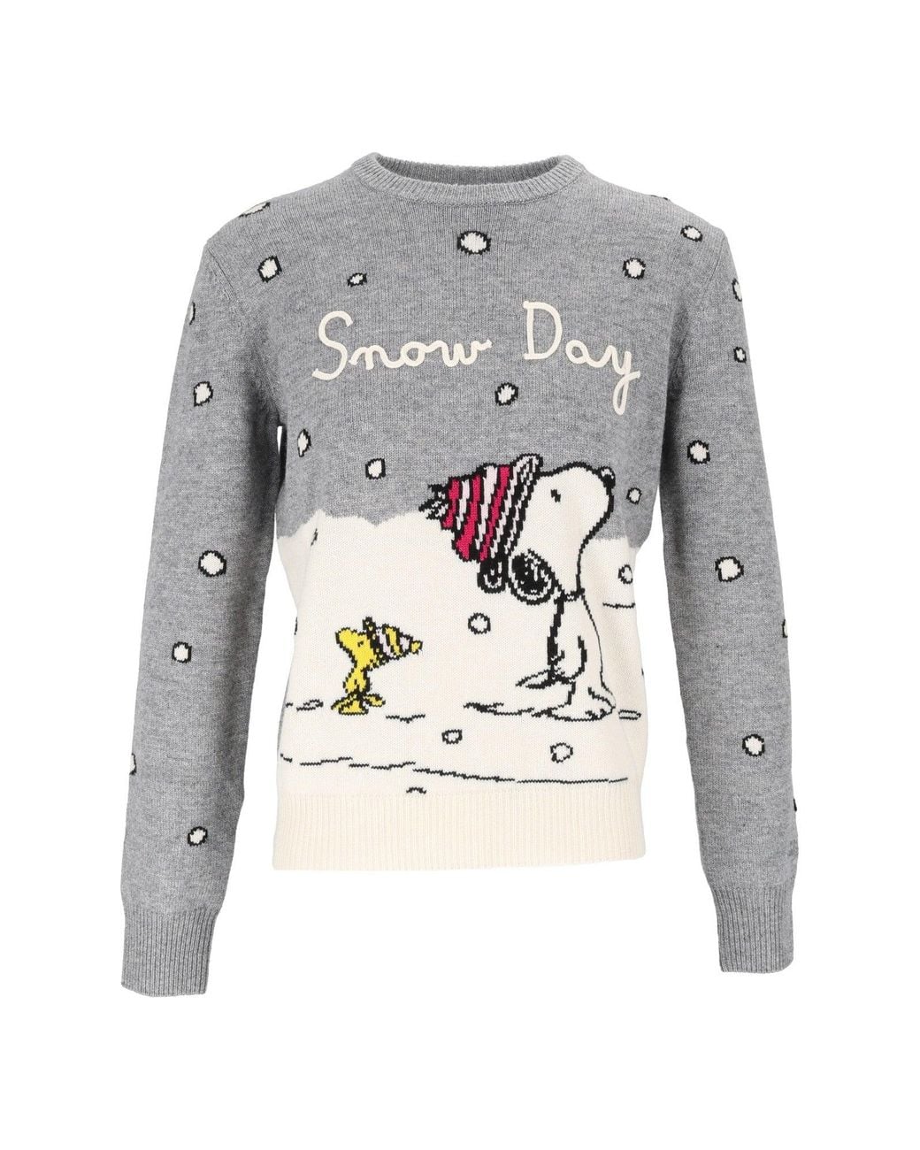Mc2 Saint Barth Gray New Queen Peanuts Snow Day Embroidered Sweater