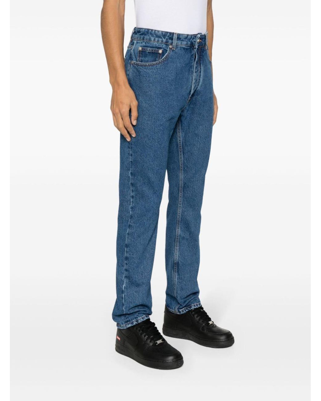 Palm Angels Blue Jeans With Monogram Embroidery for men