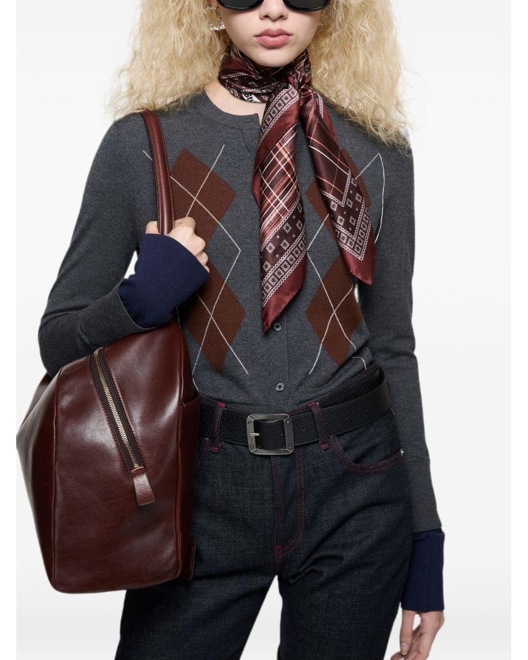 Acne Red Checked Silk Scarf