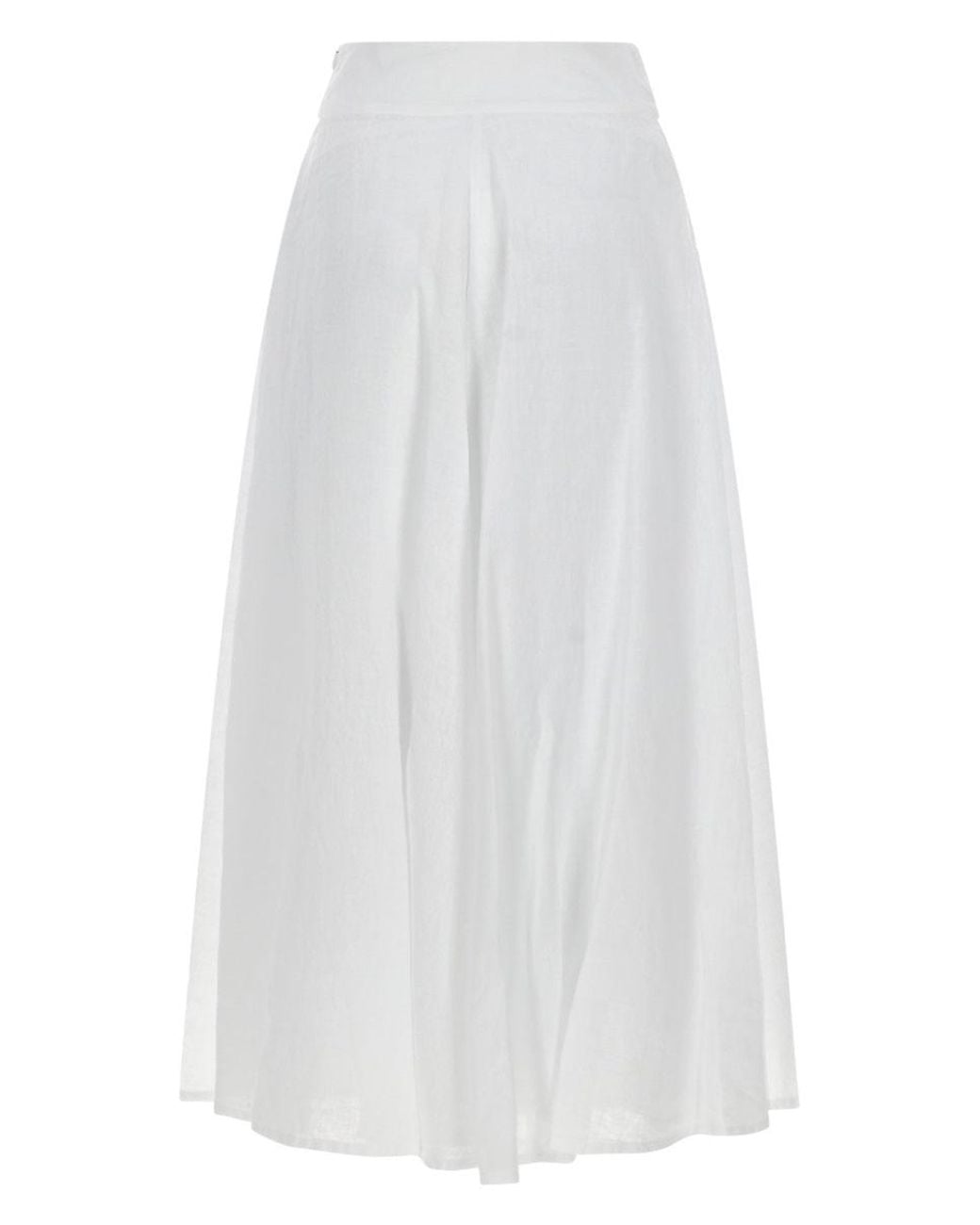 120% Lino White A-Line Linen-Cotton Maxi Skirt