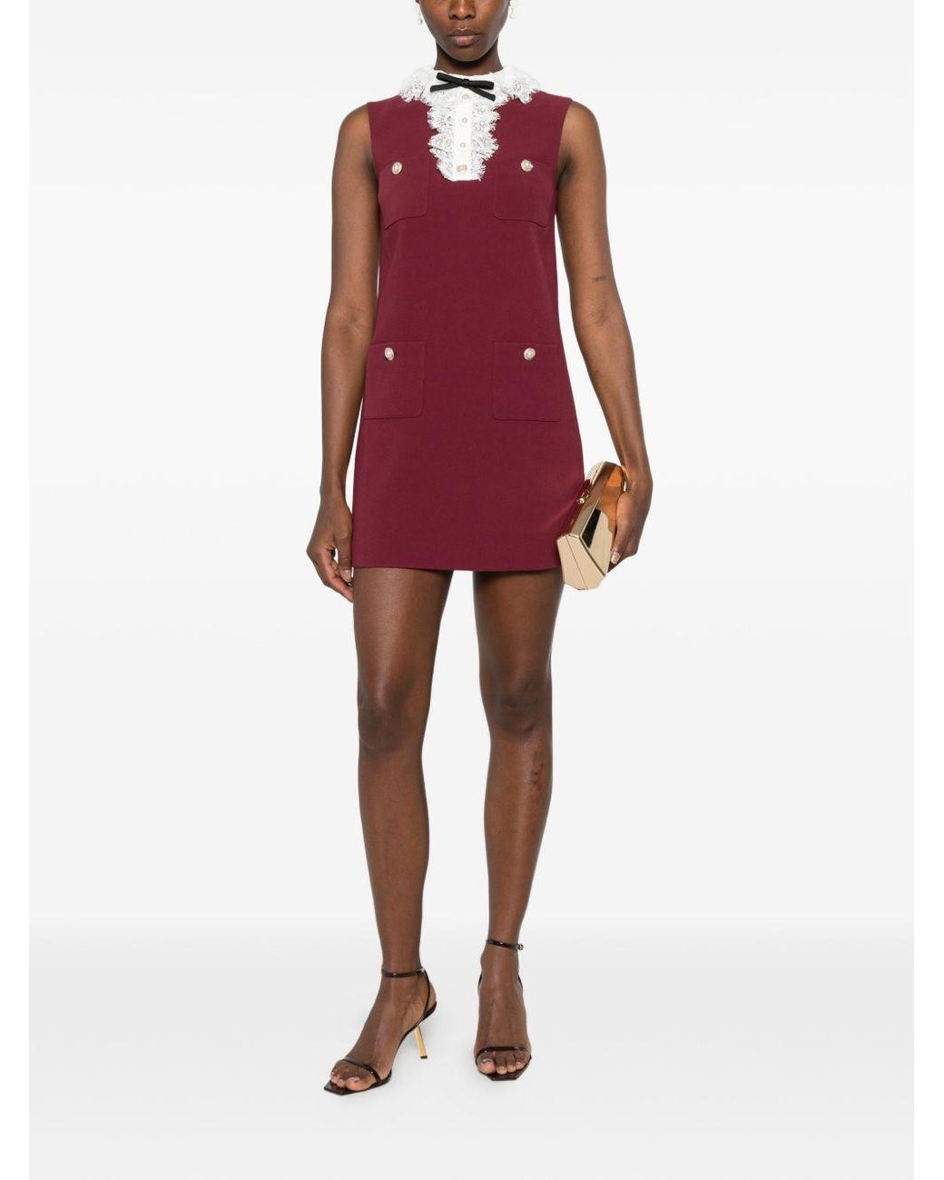Self-Portrait Red Lace Collar Mini Dress