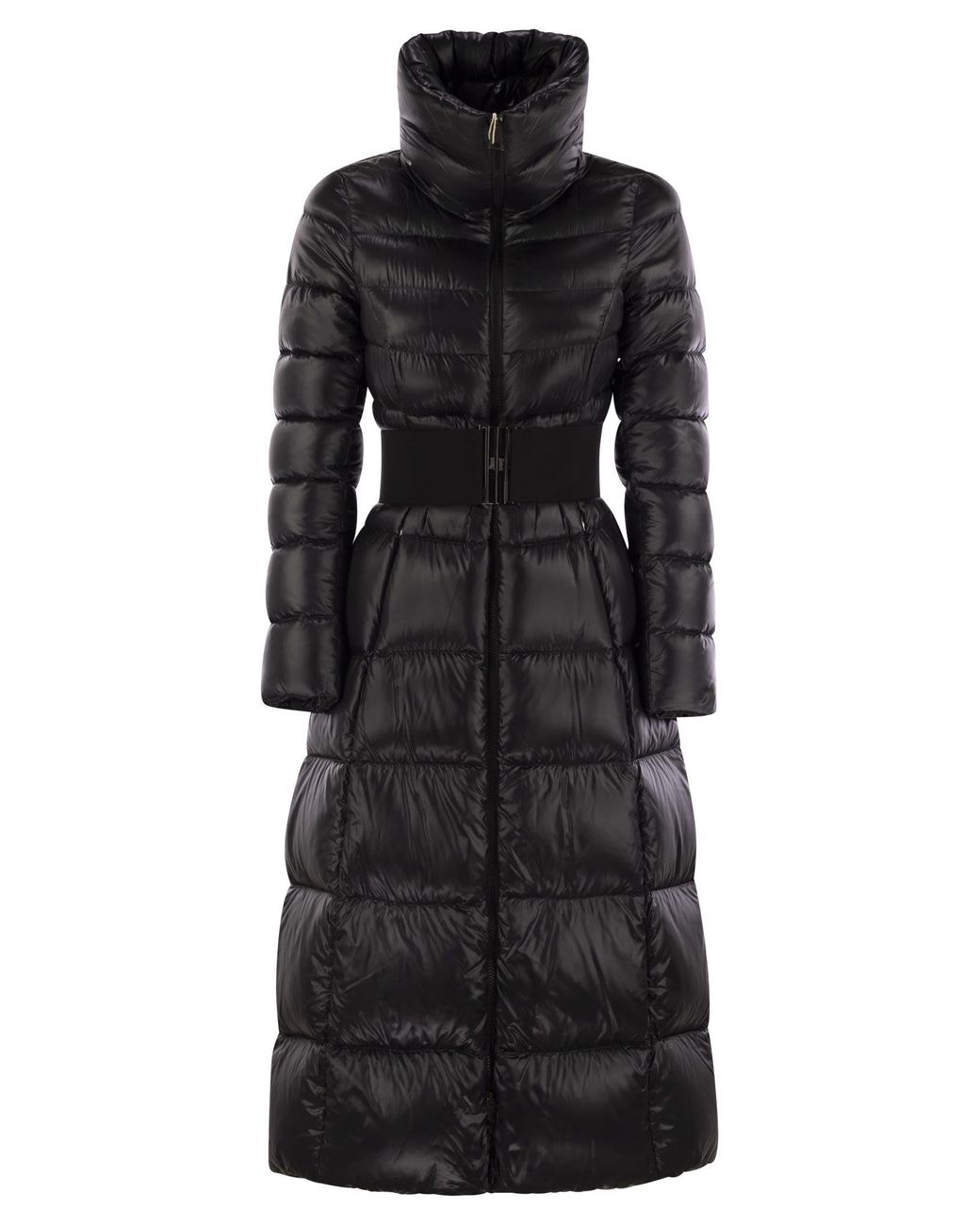 Herno Long Down Jacket With High Belt in Black | Lyst Canada