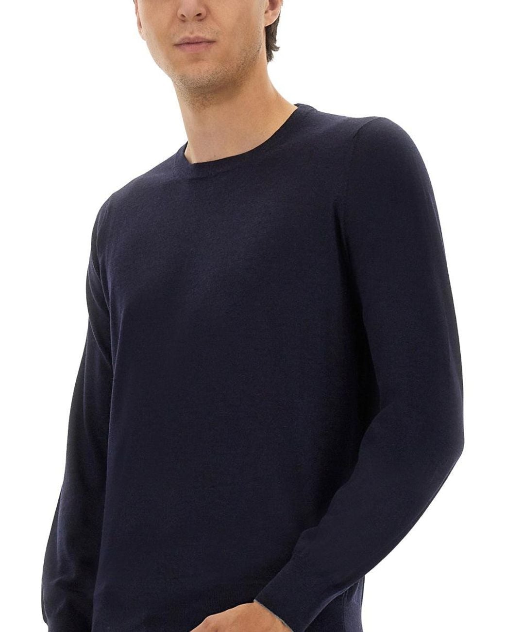Brunello Cucinelli Blue Wool Crew Neck Sweater for men