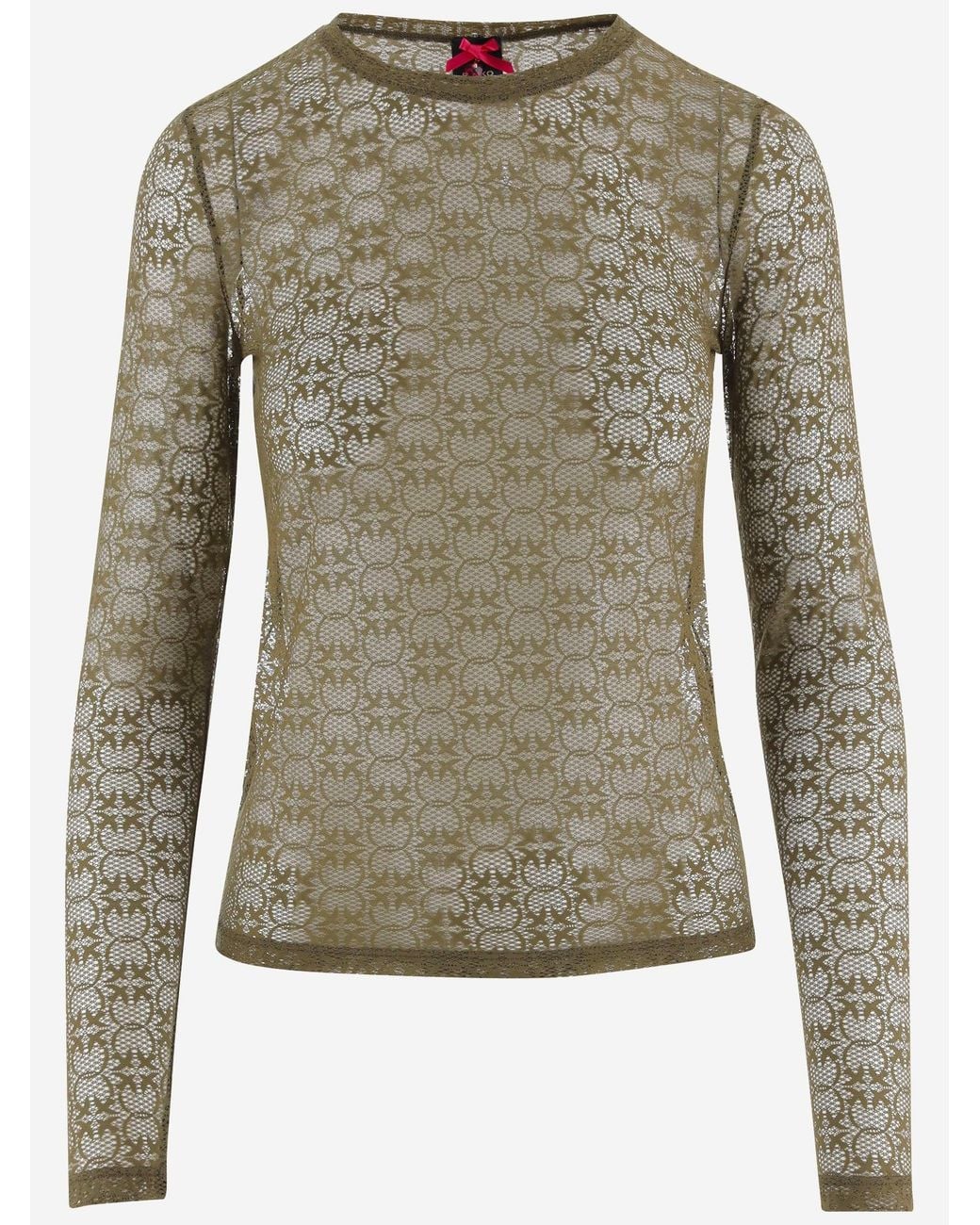 Pinko Green Stretch Lace Sweater With Logo Pattern