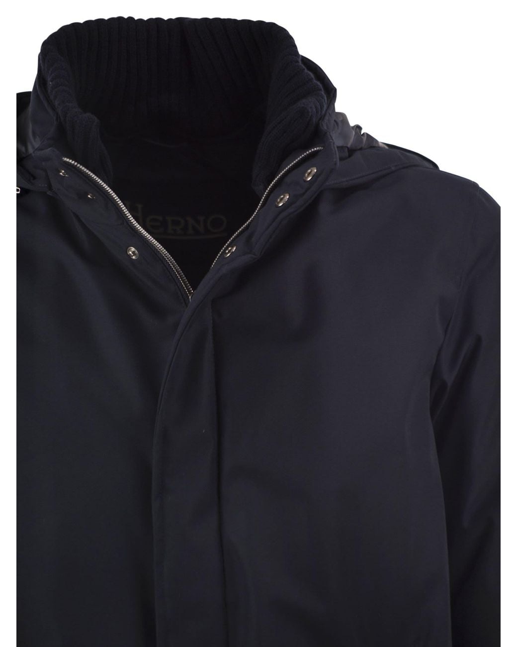 Herno Blue Hooded Parka With Knitted Inner Collar