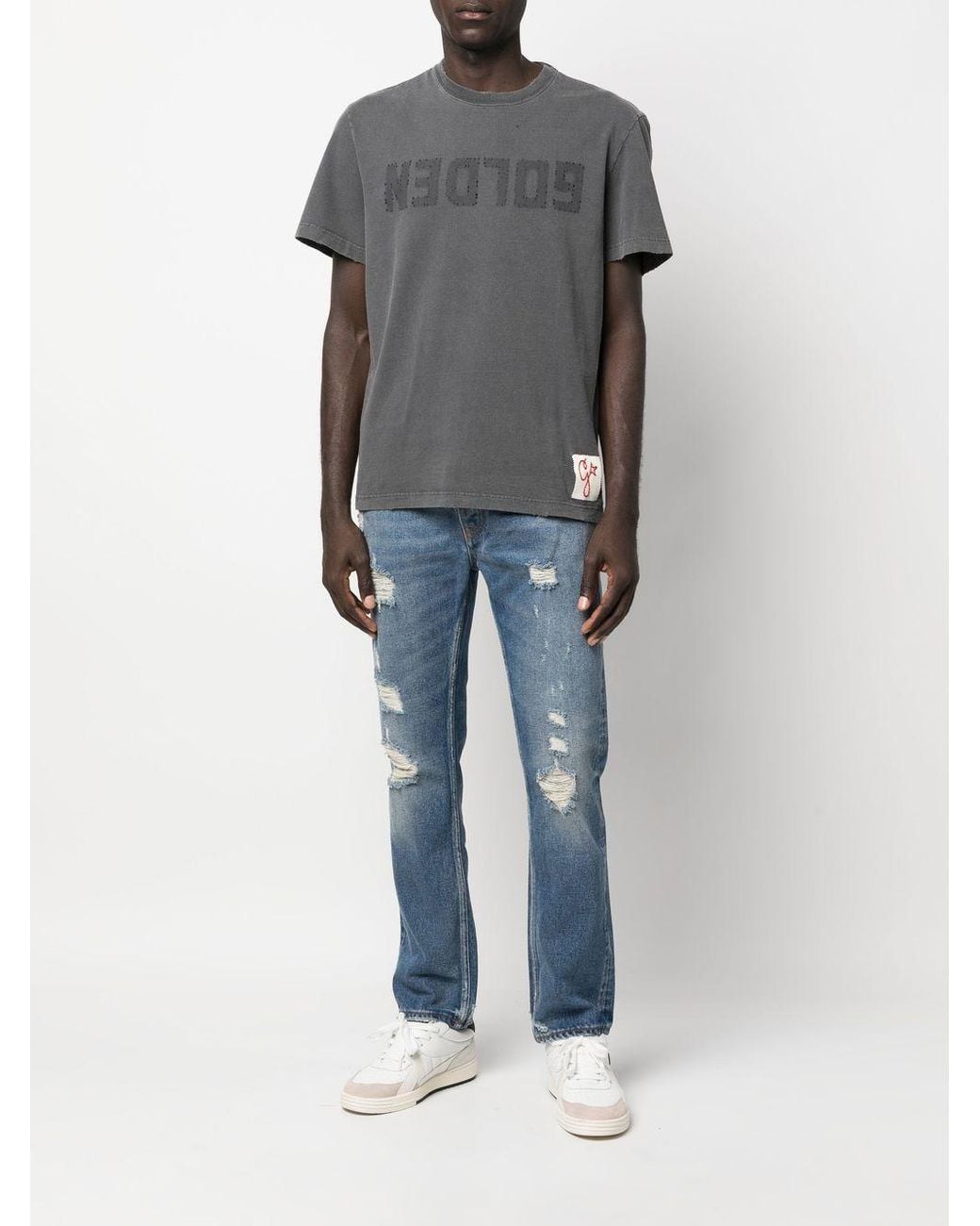 Golden Goose Deluxe Brand Gray Golden M's Regular T Shirt Distressed Cotton Jersey With Logo