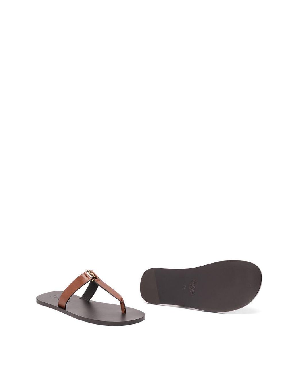 Saint Laurent Brown Cassandra Leather Thong Sandals