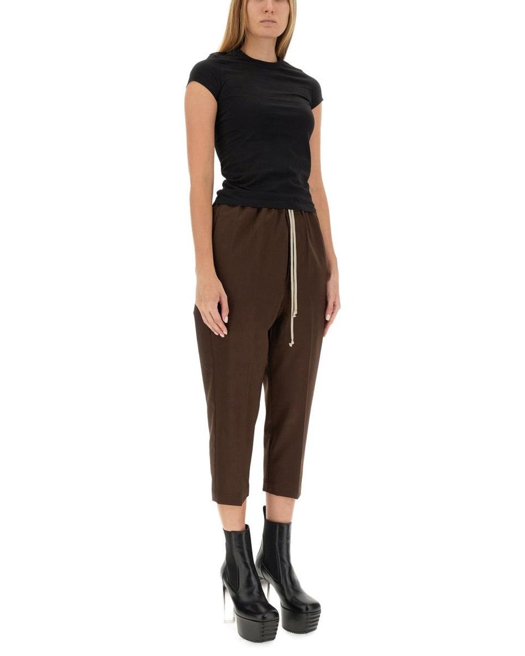 Rick Owens Brown Drawstring Astaires Cropped Pants
