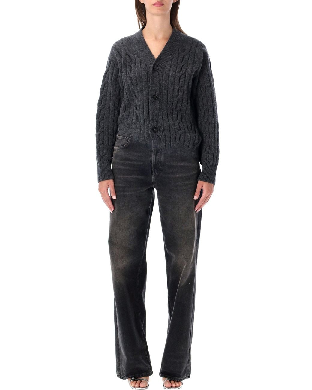 Haikure Black Trompe-L'Œil Design Jumpsuit With Cable-Knit Top And Denim Bottoms