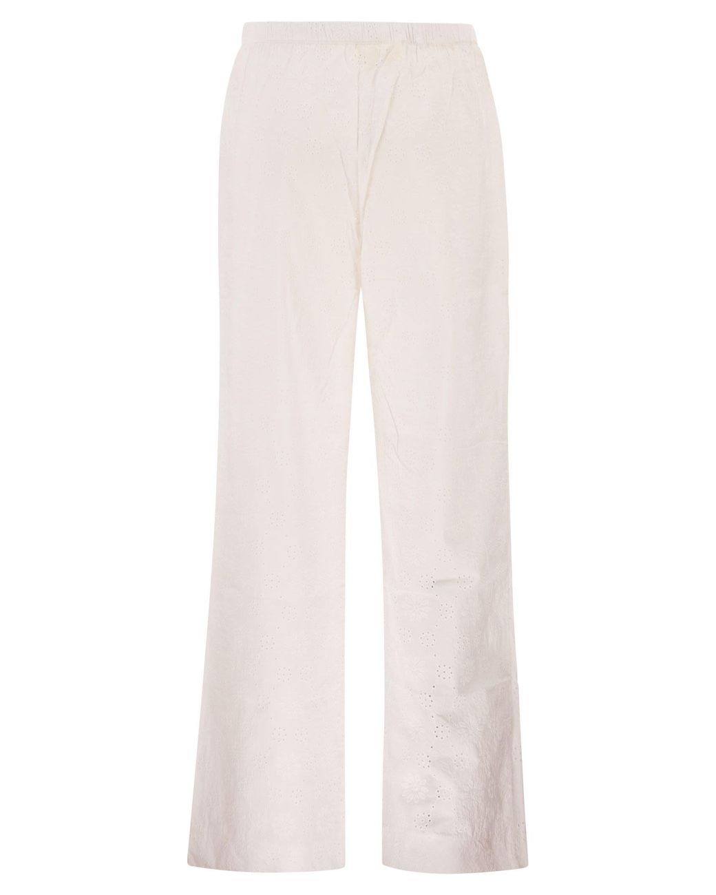 Mc2 Saint Barth White Wide-Leg Broderie Anglaise Cotton Trousers