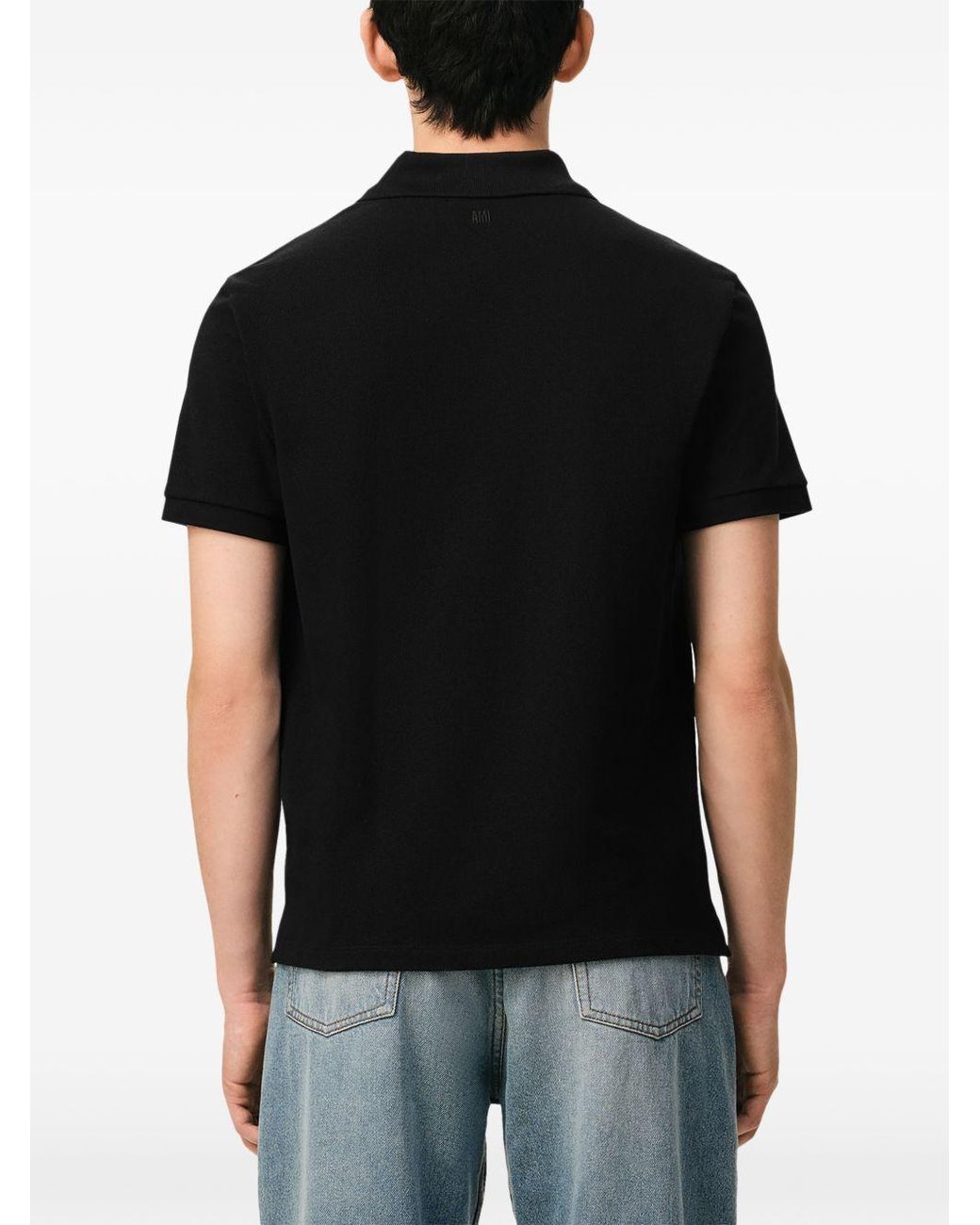 AMI Black Ami De Coeur Cotton Polo Shirt