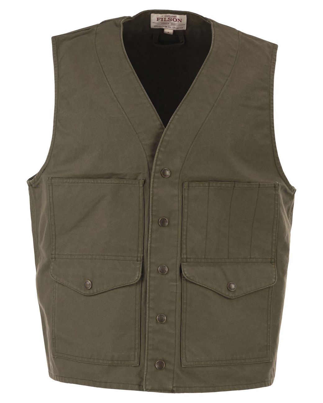 Chaleco utilitario de algodón con bolsillos de parche Filson de color Green