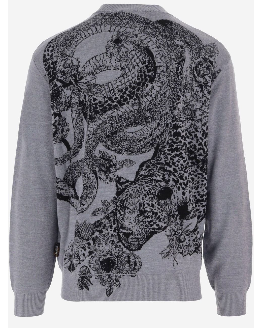 Just Cavalli Gray Printed Wool-Blend Sweater Acrylic for men